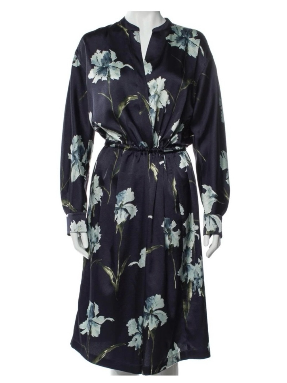 Vince Navy Iris Print Dress in Blue and White